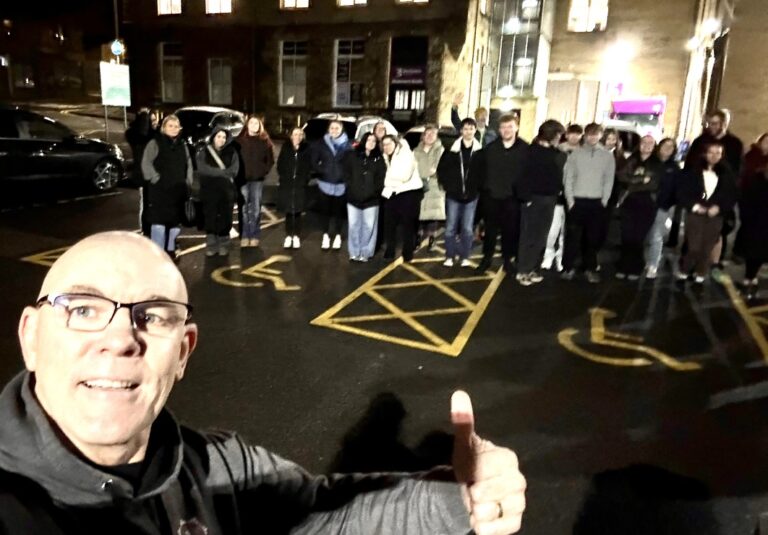 Steve wilcock with 40 delegates at the Burnley Mechanics
